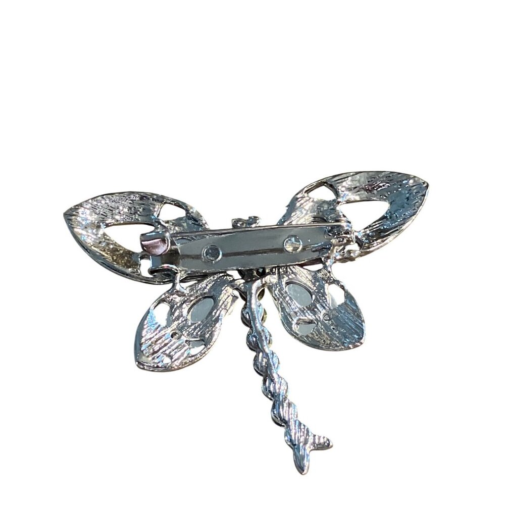 Rhinestone Dragonfly Pin Brooch With Pink & Clear Stones Metal Base - Picture 4 of 7